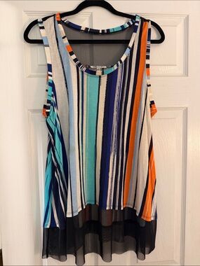 Jennifer Lopez Multicolor Striped Tank with Black Sheer Hem
